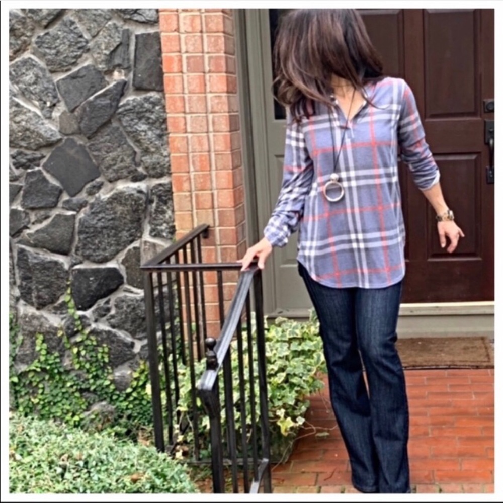 1 SM LEFT: Mandarin Collar Plaid Tunic